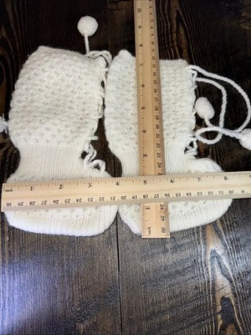 Vintage Knitted Handmade Crochet Baby Tall Booties White Basket Weave